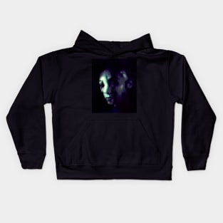 Monster, dark side in its protective state. Beautiful but dark, girl. Partially bald. Violet, white. Kids Hoodie